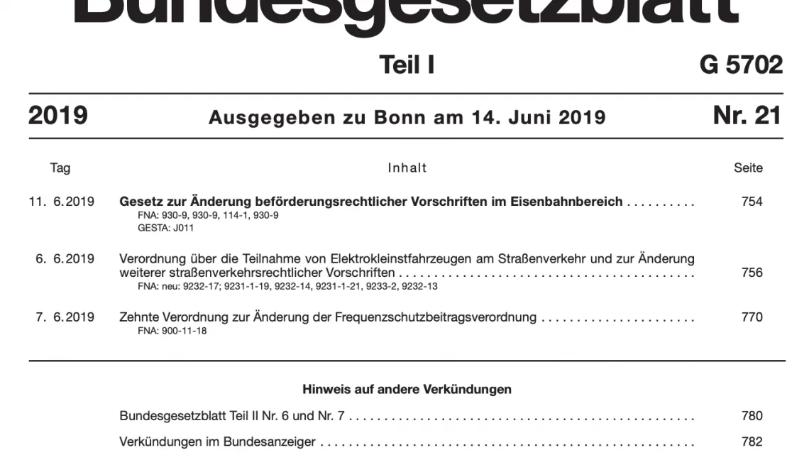 Elektrokleinstfahrzeuge Verordnung tritt ab dem 15.6.2019 in Kraft